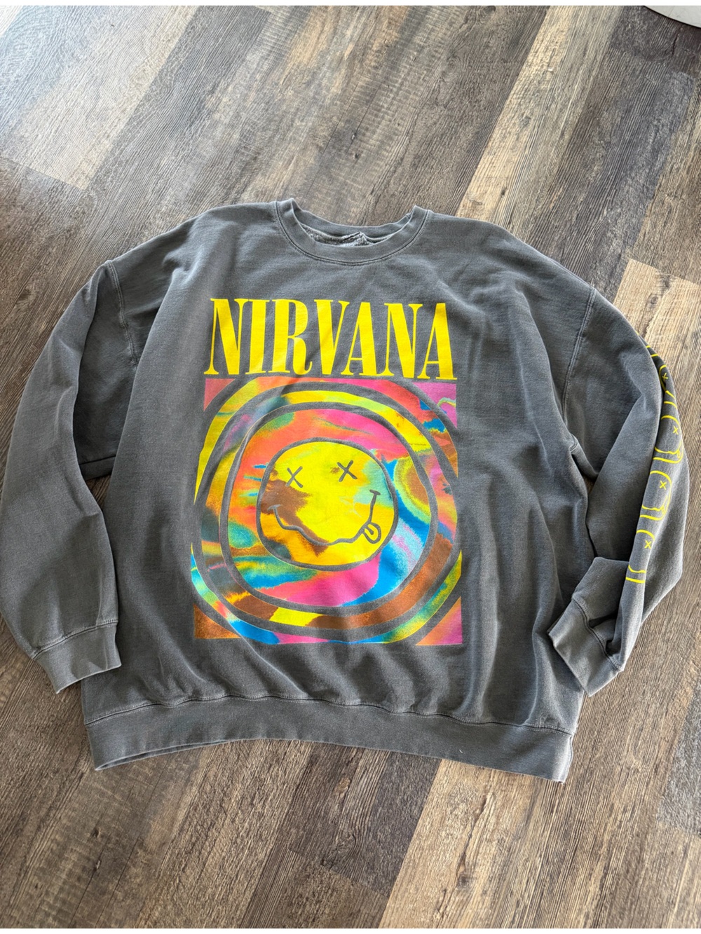 Urban Outfitters Gray Crewneck Sweatshirt with Neon Nirvana Graphic